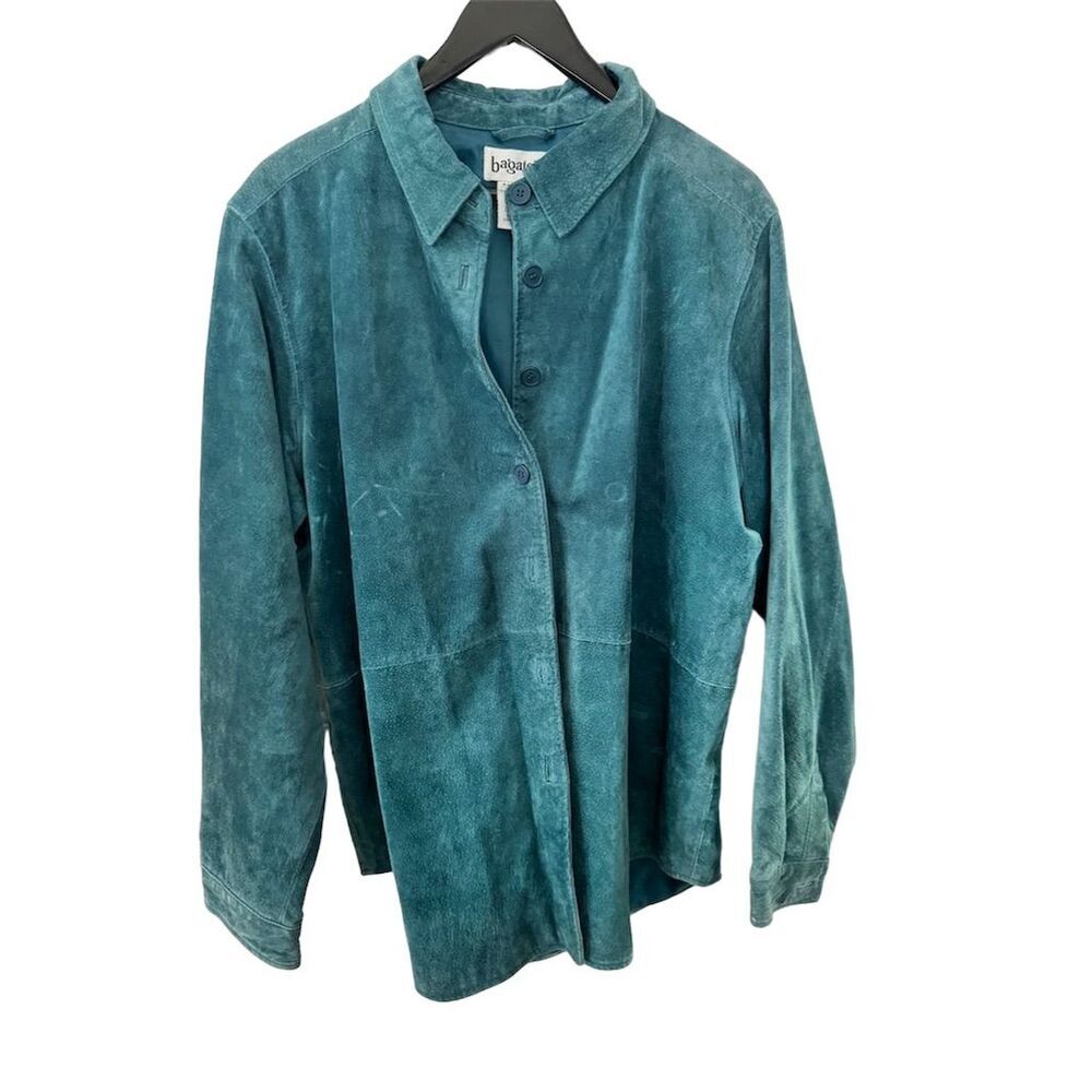 Bagatelle Teal Blue Suede Leather Shirt Jacket Unisex XL Button Front Pockets
